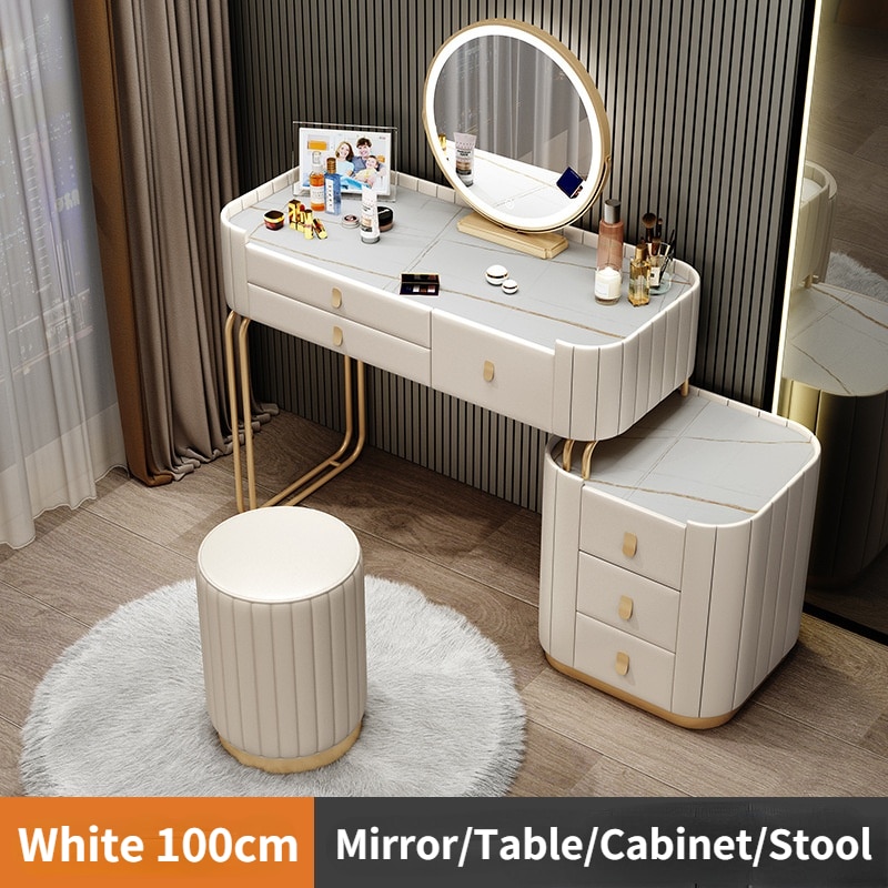 预发布站点、【Furniture】【BS】Nordic Dressing Table with Mirror, Stool & 3 Light Effect LED Mirrors, Golden Iron Dresser、mysite-12345