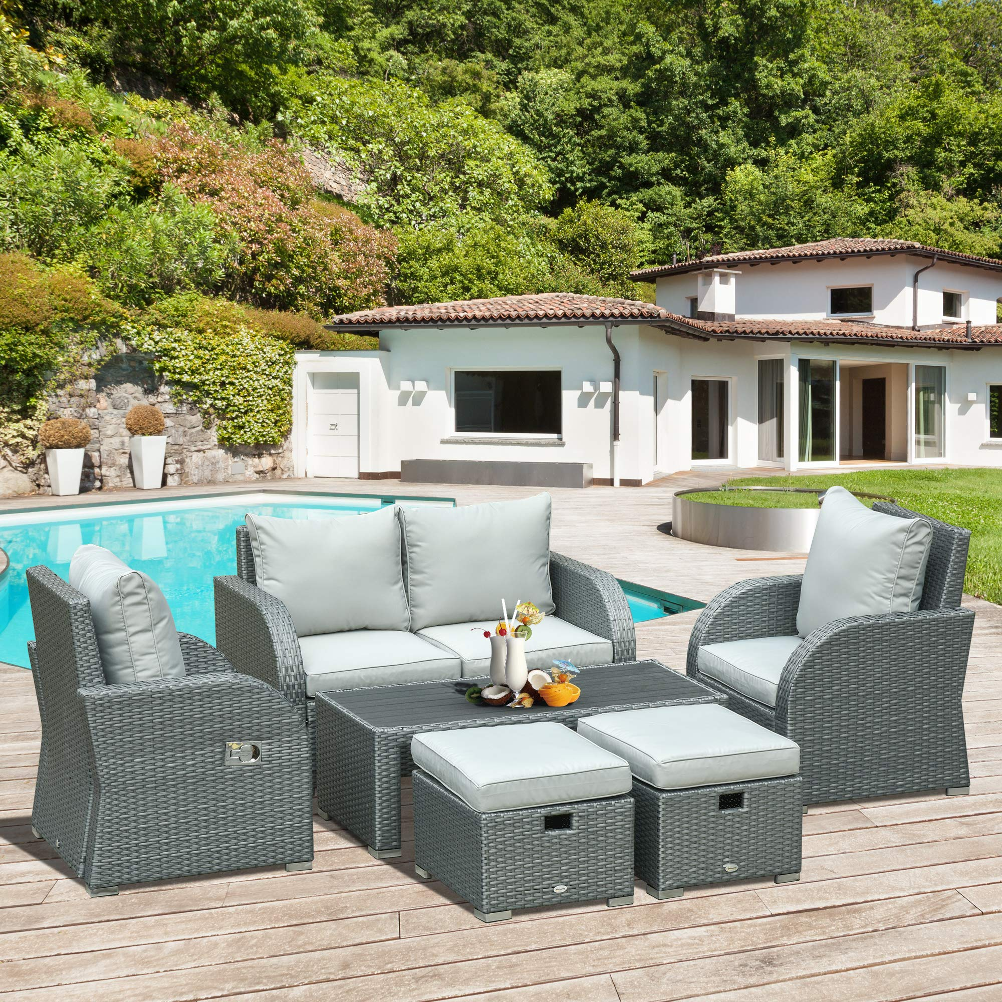预发布站点、【Furniture】6-PCs Patio Furniture Set Outdoor Wicker Sofa Set with Tea Table Gas Spring & Soft Cushion、mysite-12345