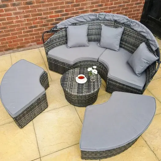 预发布站点、【Furniture】4 PC Patio Wicker Lounge Set, Outdoor Rattan Modular Garden Round Daybed Set、mysite-12345