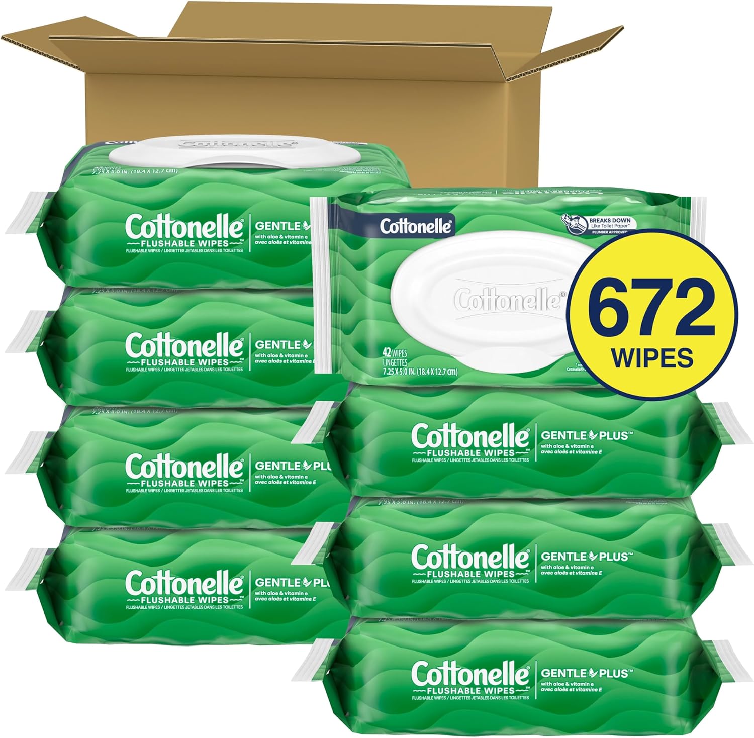 Cottonelle GentlePlus Flushable Wet Wipes with Aloe & Vitamin E, 6 Flip-Top Packs, 42 Wipes Per Pack (252 Total Wipes), Packaging May Vary111mysite