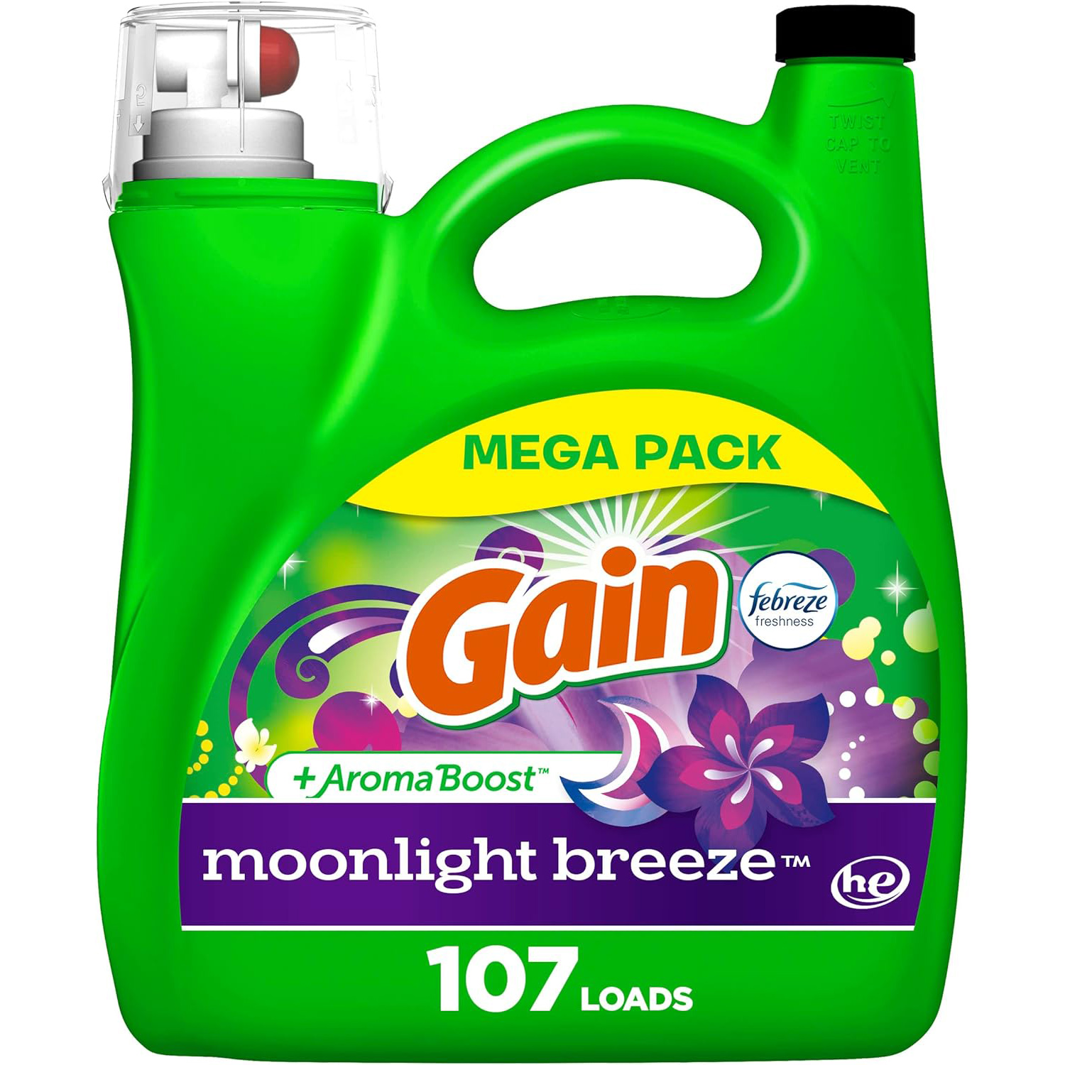 Gain + Aroma Boost Liquid Laundry Detergent, Moonlight Breeze Scent, 107 Loads, 154 Fl Oz, HE Compatible with Febreze and Oxi (125)111mysite