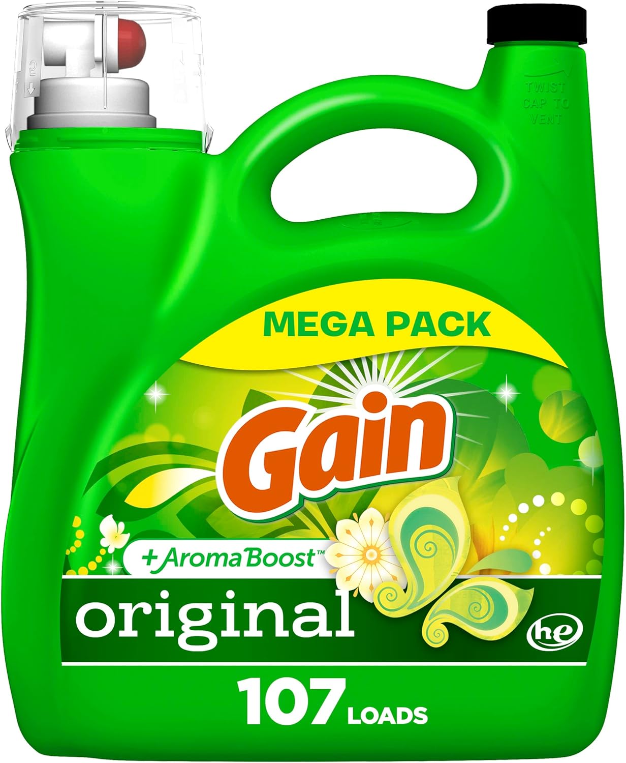 Gain + Aroma Boost Laundry Detergent Liquid, Original Scent, 107 Loads, 154 fl oz, HE Compatible Laundry Soap with Febreze and Oxi111mysite