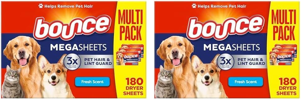 Bounce Pet Hair and Lint Guard Mega Fabric Softener Dryer Sheets with 3X Pet Hair Fighters, Fresh Scent, 180 Count, Bounce Dryer Sheets, Pet Hair Remover for Laundry111mysite