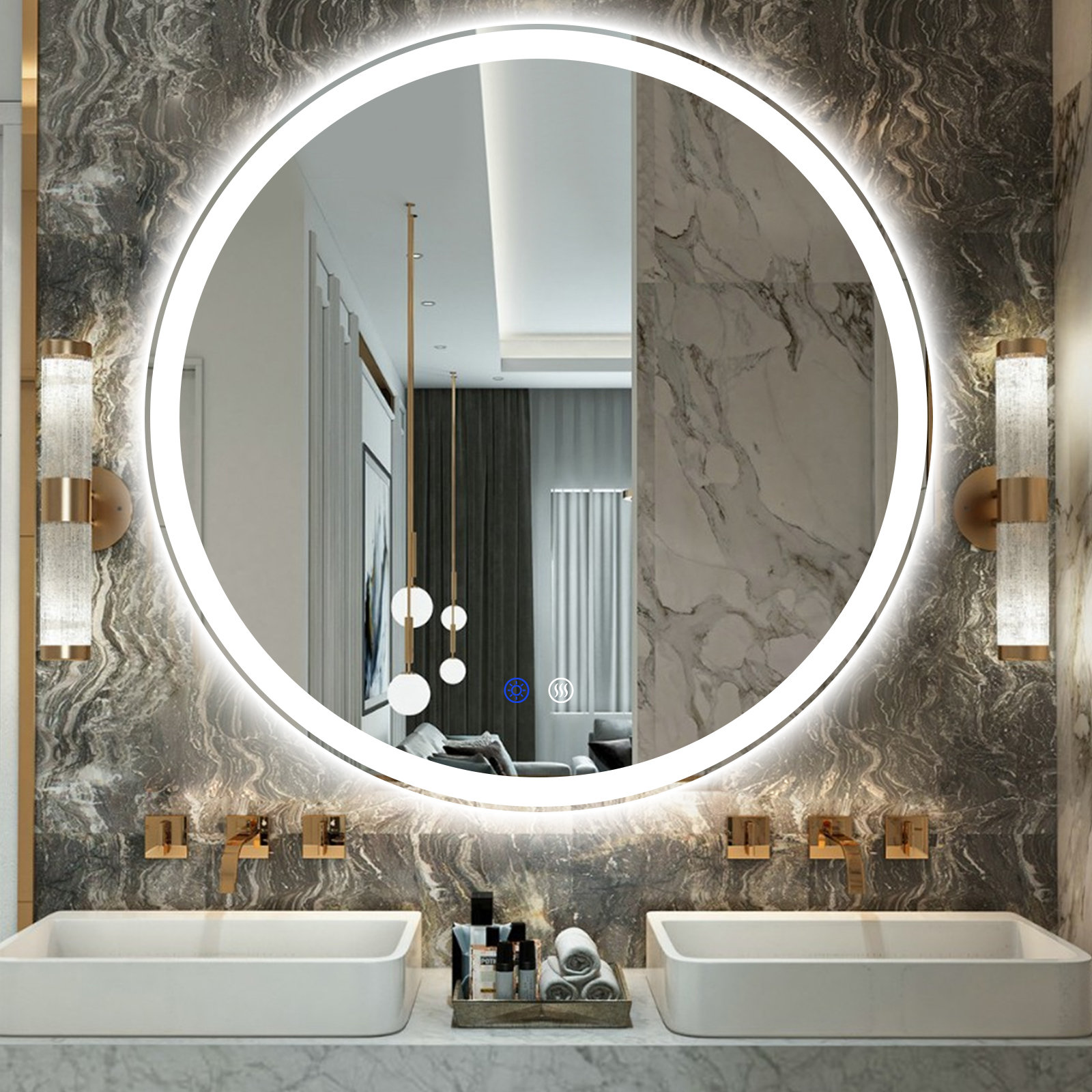 预发布站点、【Home Improvement】Modern & Contemporary Lighted Fog Free Round Bathroom / Vanity Mirror、-12345