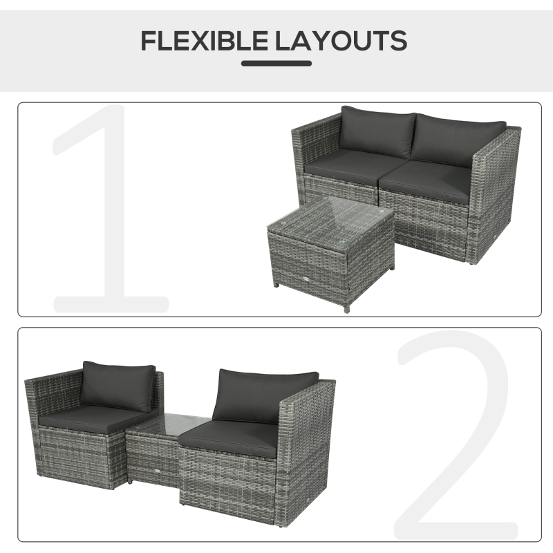 预发布站点、【Furniture】3 Pieces Patio PE Rattan Bistro Set Cushioned Armchair Sofa and Coffee Table Outdoor Furniture、mysite-12345
