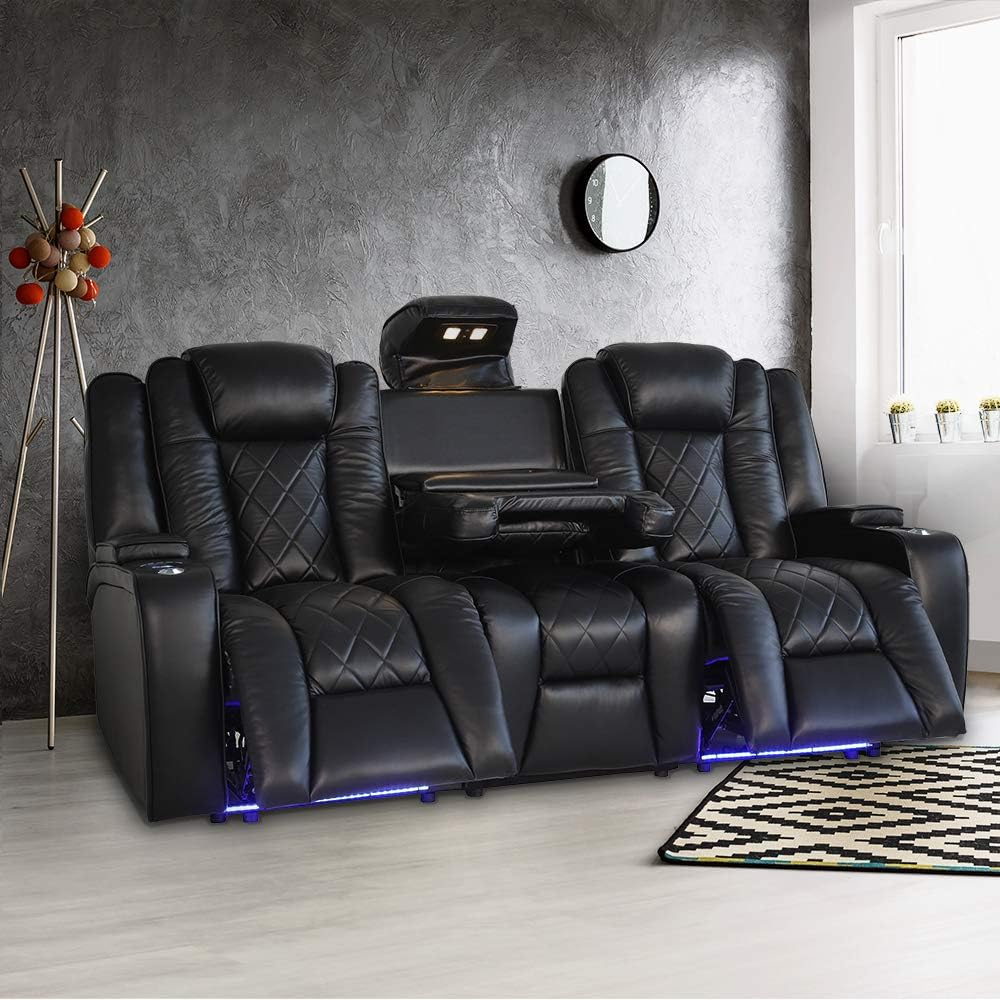 预发布站点、【Furniture】85.25'' Wide Home Theater Sofa with Cup Holder、-12345