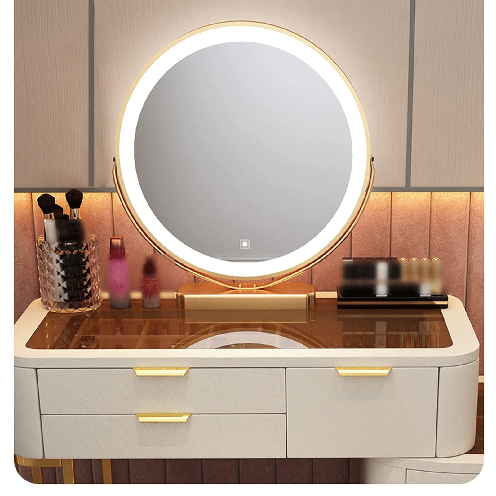 预发布站点、【Furniture】【BS】Nordic Dressing Table with Mirror, Stool & 3 Light Effect LED Mirrors, Golden Iron Dresser、mysite-12345