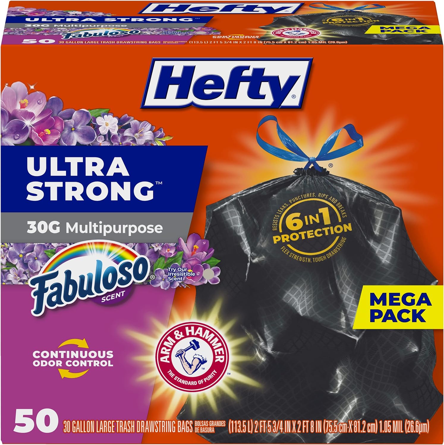 Hefty Ultra Strong 30 Gallon Trash Bags, Black Large Trash Bags 30 Gallon Size, Multipurpose, Break Resistant Drawstring Closure, Resists Leaks, Punctures, and Tears, Black, Fabuloso Scent, 50 Bags111mysite