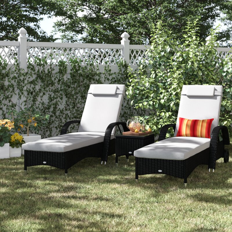 预发布站点、【Furniture】3 PCS Patio Wicker Chaise Lounge Chair Set, Outdoor Reclining Chair with Table & Cushion、mysite-12345