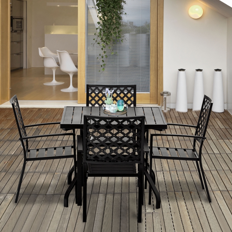 预发布站点、【Furniture】 5 PCs Outdoor Patio Dinning Set for 4 People with Table Modern Stylish Chair Metal Frame, Black、mysite-12345