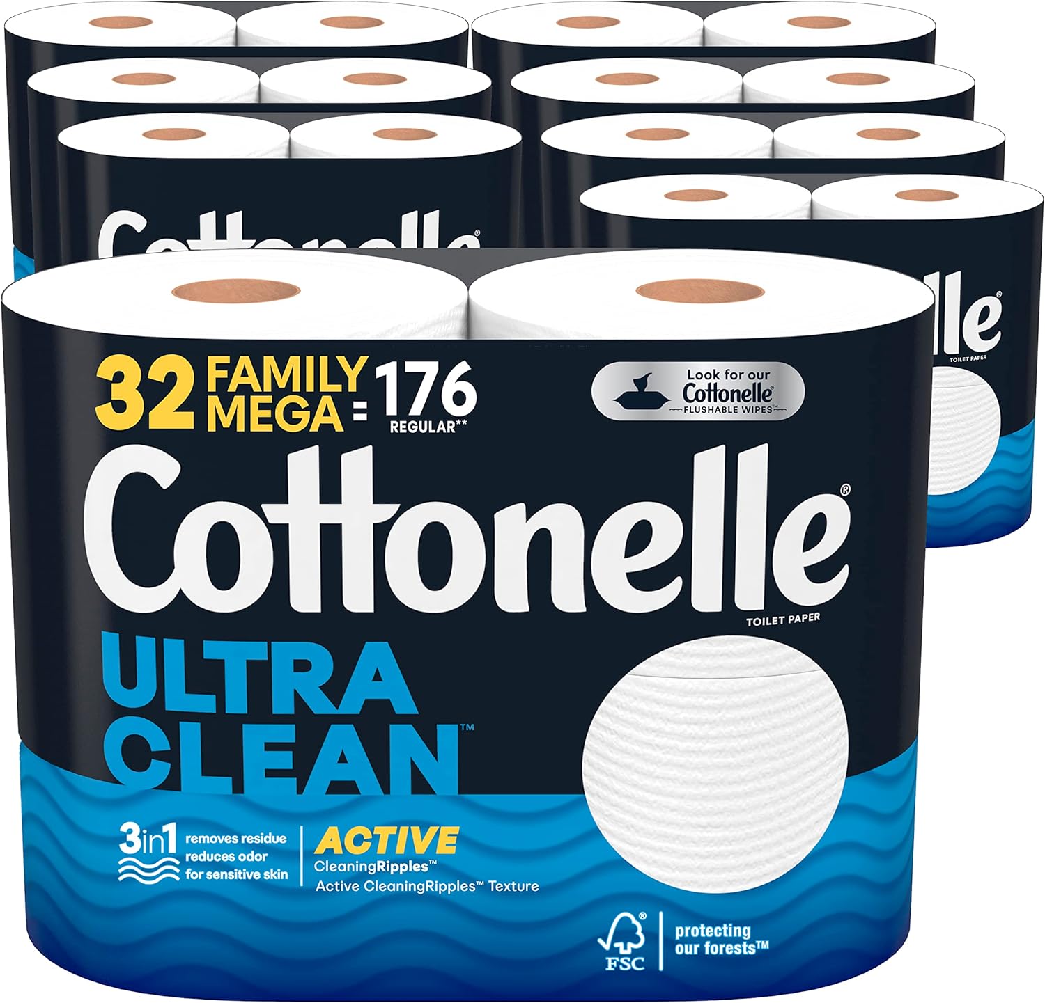 Cottonelle Ultra Clean Toilet Paper with Active CleaningRipples Texture, 24 Family Mega Rolls (24 Family Mega Rolls = 132 Regular Rolls) (4 Packs of 6), 353 Sheets Per Roll, Packaging May Vary111mysite