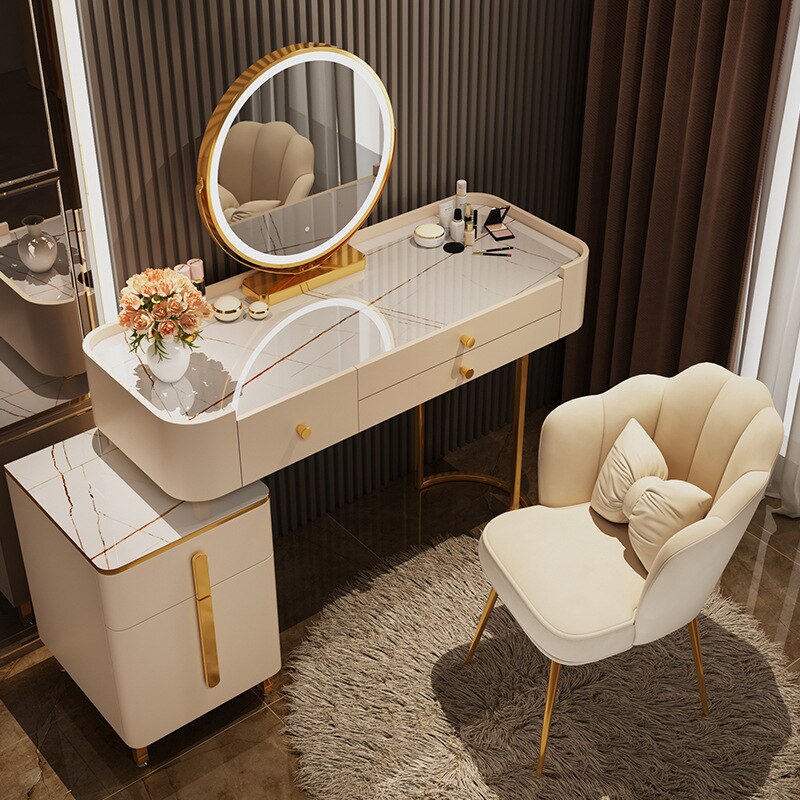 预发布站点、【Furniture】【BS】Nordic Dressing Table with Mirror, Stool & 3 Light Effect LED Mirrors, Golden Iron Dresser、mysite-12345