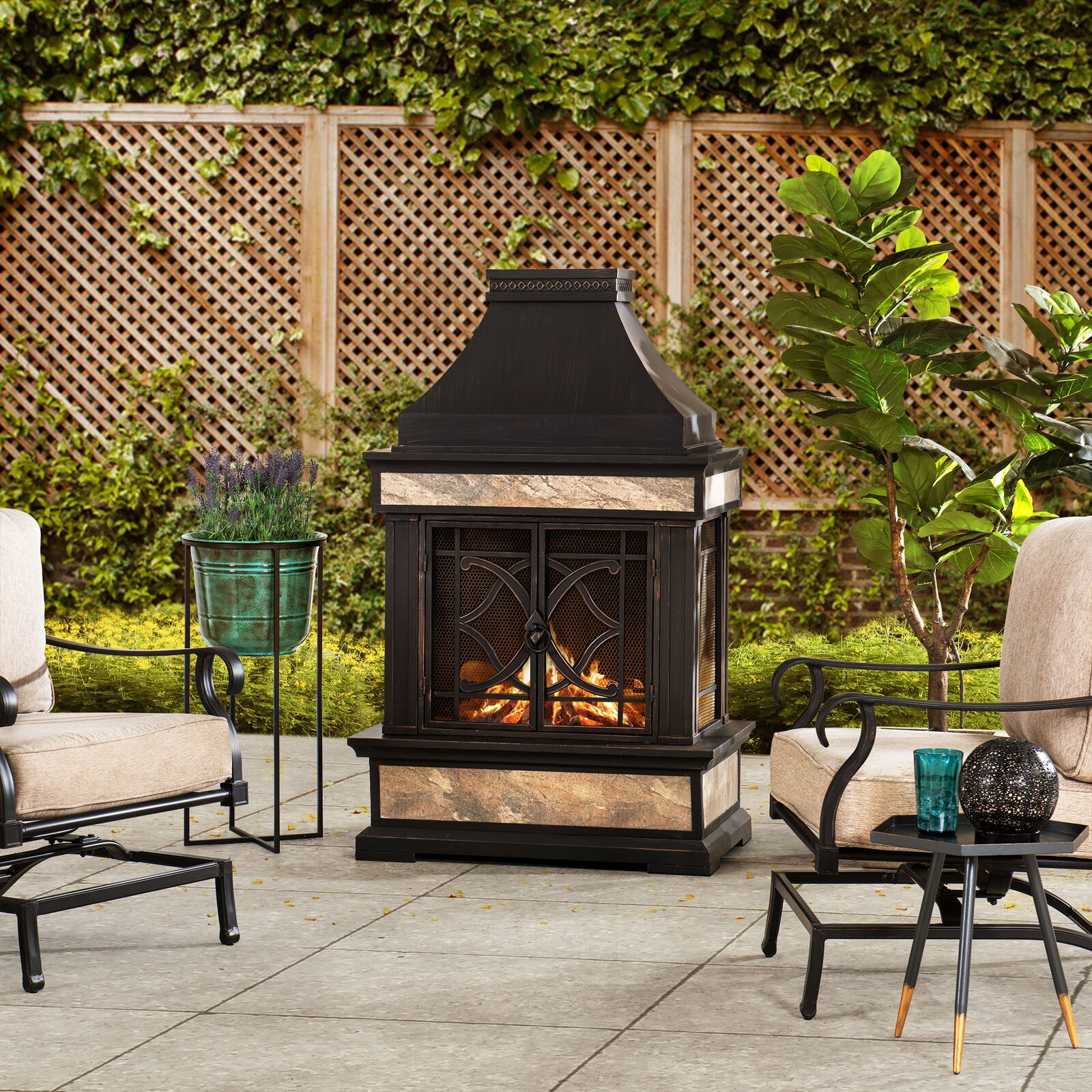 预发布站点、【Sports&Outdoors】Sofie 56.7'' H Wood Burning Outdoor Fireplace、-12345
