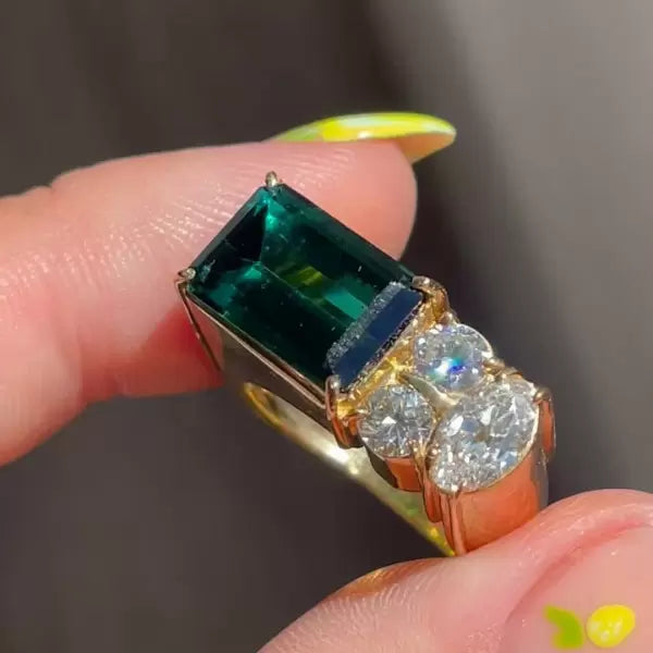 预发布站点、5.5ct Emerald Cut Emerald Asymmetric Engagement Ring、testother-12345