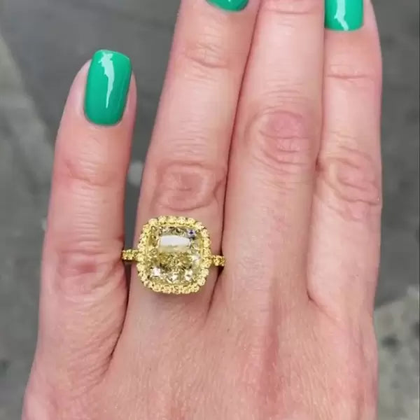 预发布站点、5ct Cushion Cut Yellow Sapphire Halo Ring in Gold、testother-12345