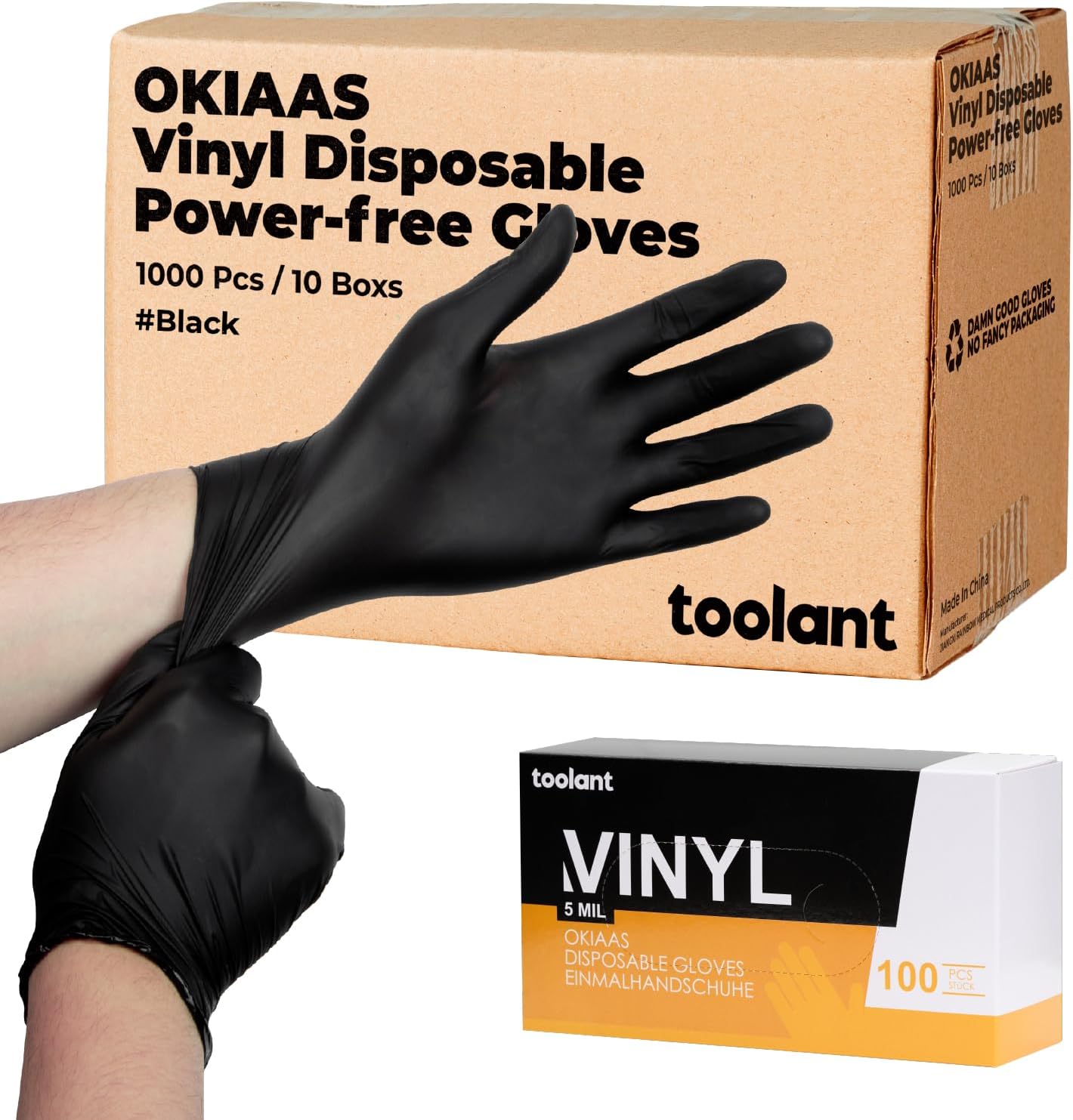 OKIAAS Black/Pink Vinyl Disposable Gloves Latex Free, Food Grade, 5 mil, Cooking, Cleaning, Hair Dye, 50/100/200/1000 Count111mysite