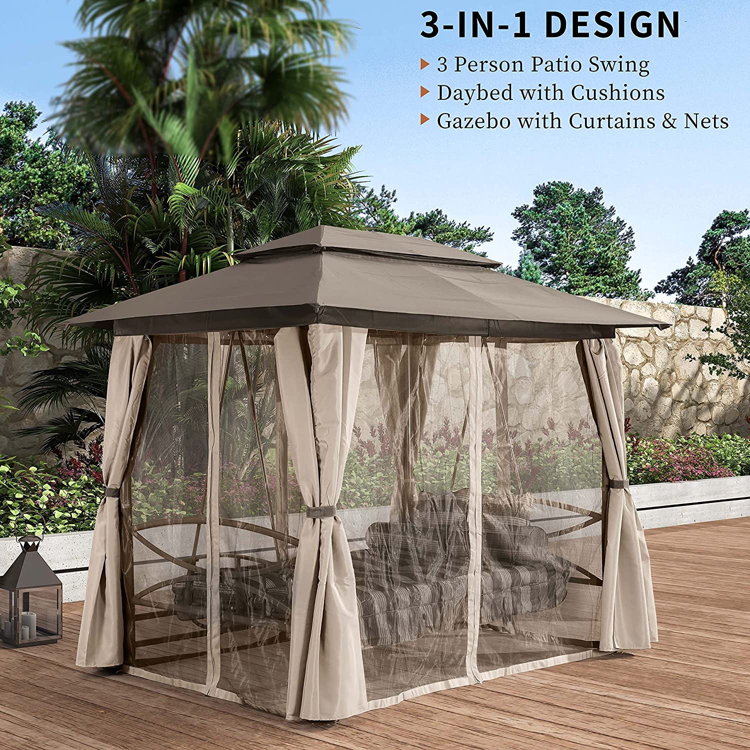 预发布站点、【Gazebo】3 Person Outdoor Patio Porch Swing Gazebo with Netting & Gazebo Curtains、mysite-12345