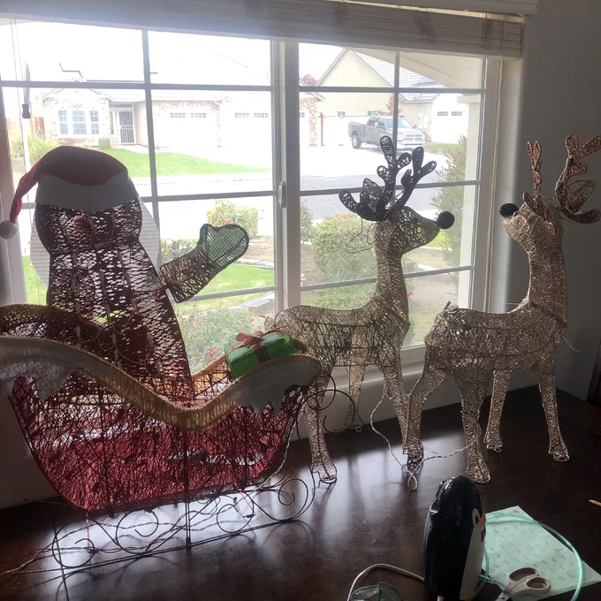 预发布站点、【Décor】Santa with 2 Deer Sleigh Christmas Decoration Lighted Display、-12345