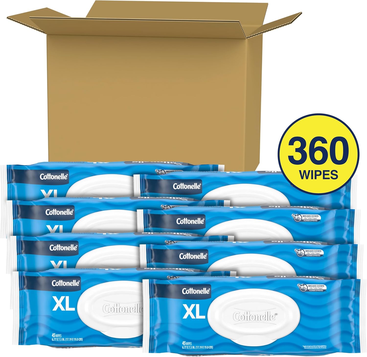 Cottonelle XL Flushable Wet Wipes, Adult Wipes Large, 8 Flip-Top Packs, 45 Wipes Per Pack (360 Total Wipes), Packaging May Vary111mysite