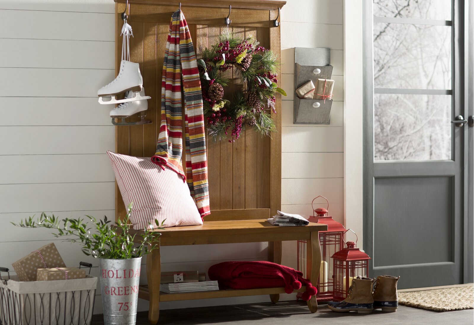 预发布站点、【Furniture】Bernnadette 40'' Wide Pine Solid Wood Hall Tree with Bench、-12345