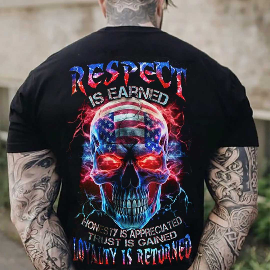 预发布站点、Skull and Crossbones Print Respect Is Earned Men's T-Shirt、xsh-12345