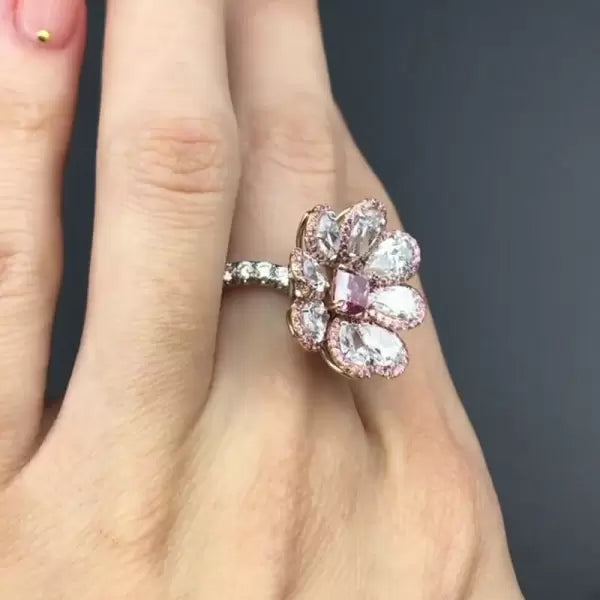 预发布站点、5.7ctw Halo Princess Cut Pink Sapphire Daisy Ring、testother-12345