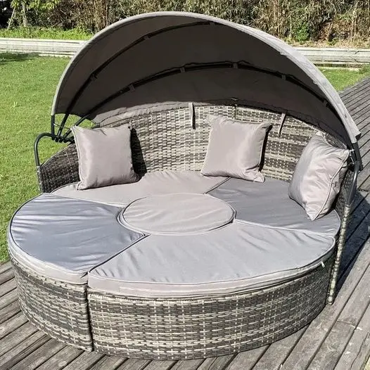 预发布站点、【Furniture】4 PC Patio Wicker Lounge Set, Outdoor Rattan Modular Garden Round Daybed Set、mysite-12345
