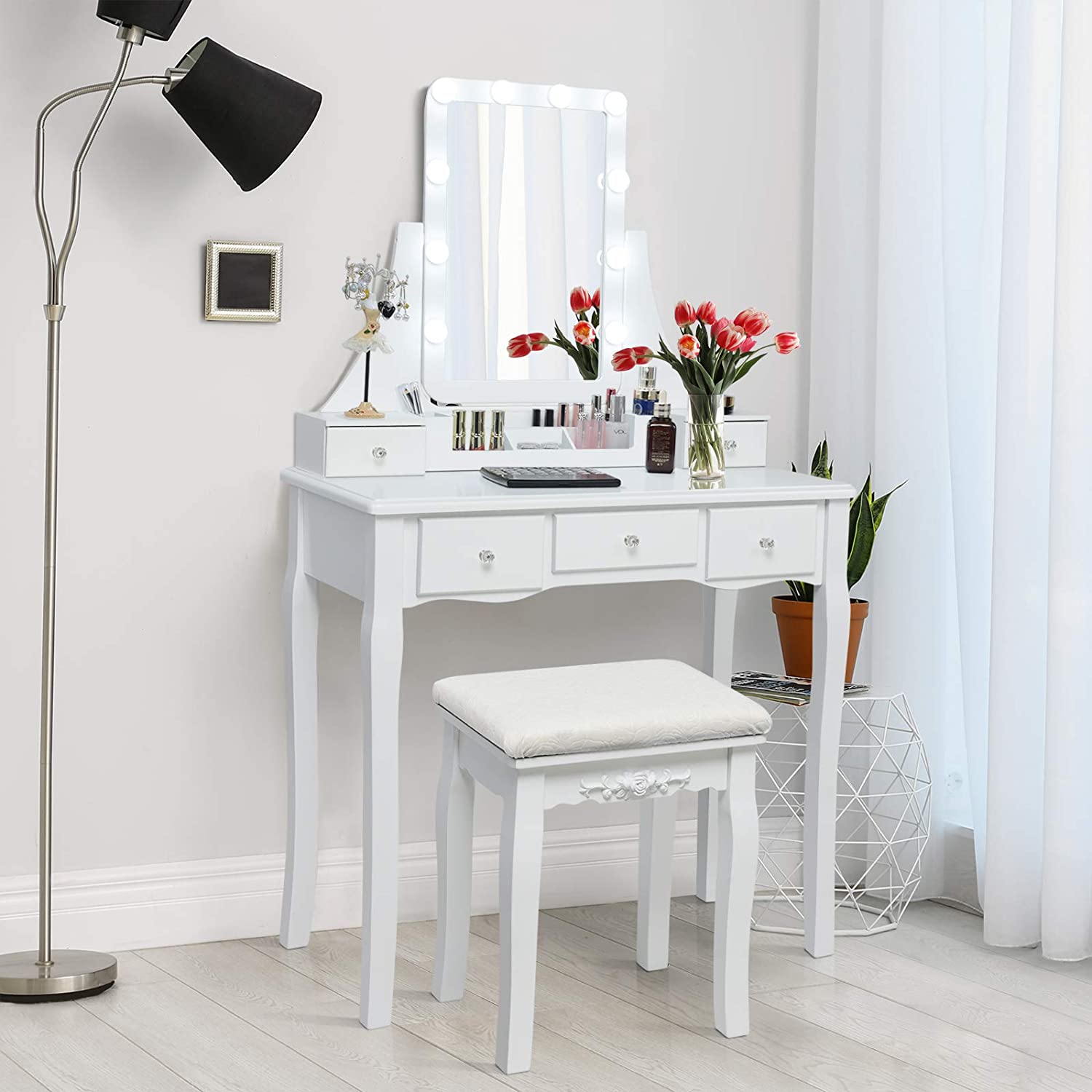预发布站点、【Furniture】Vanity Set with Lighted Mirror, 10 Dimmable Light Bulbs Vanity 5 Drawer、mysite-12345