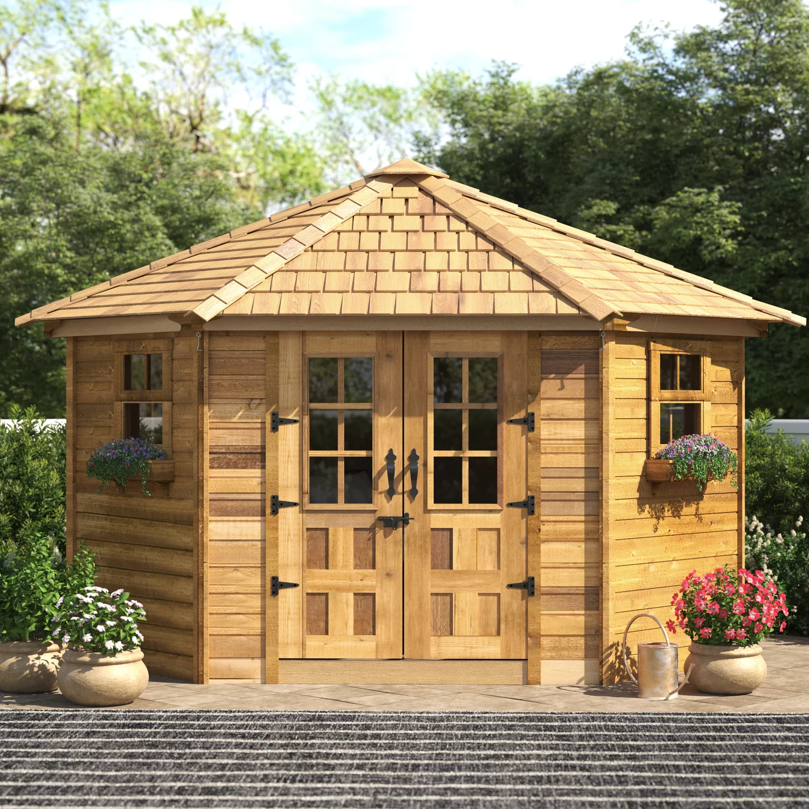 预发布站点、【Storage Shed】9 ft. W x 9ft. D Penthouse Cedar Wood Garden Shed with French Doors、-12345