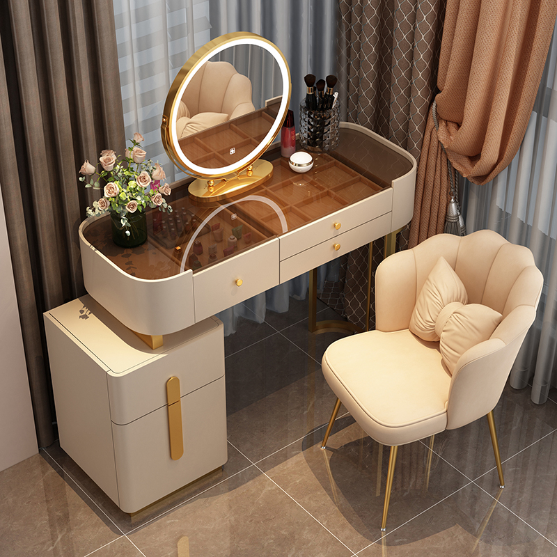 预发布站点、【Furniture】【BS】Nordic Dressing Table with Mirror, Stool & 3 Light Effect LED Mirrors, Golden Iron Dresser、mysite-12345
