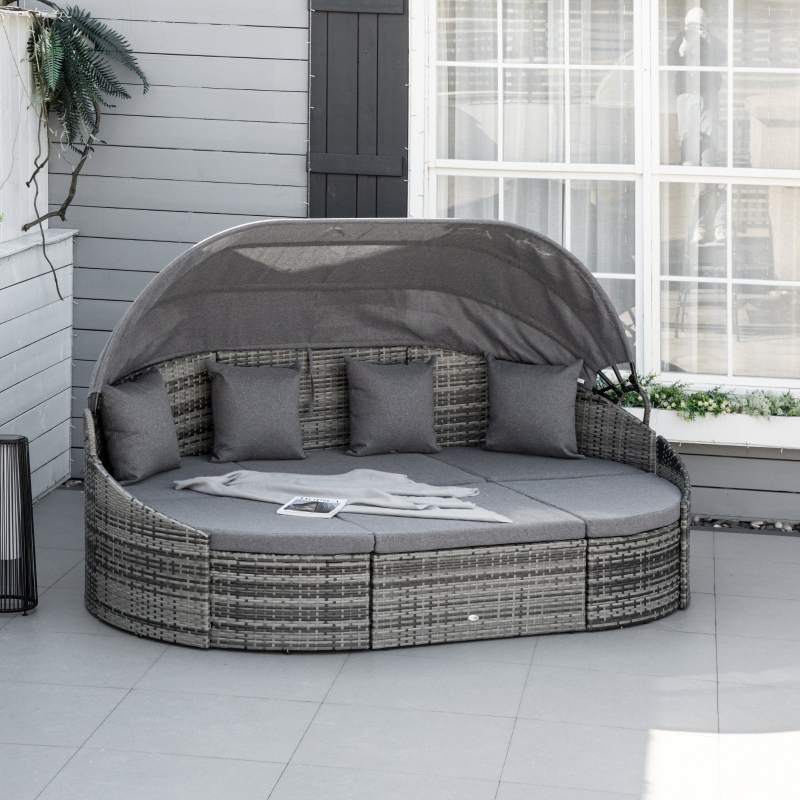 预发布站点、【Furniture】4 PC Patio Wicker Lounge Set, Outdoor Rattan Modular Garden Round Daybed Set、mysite-12345