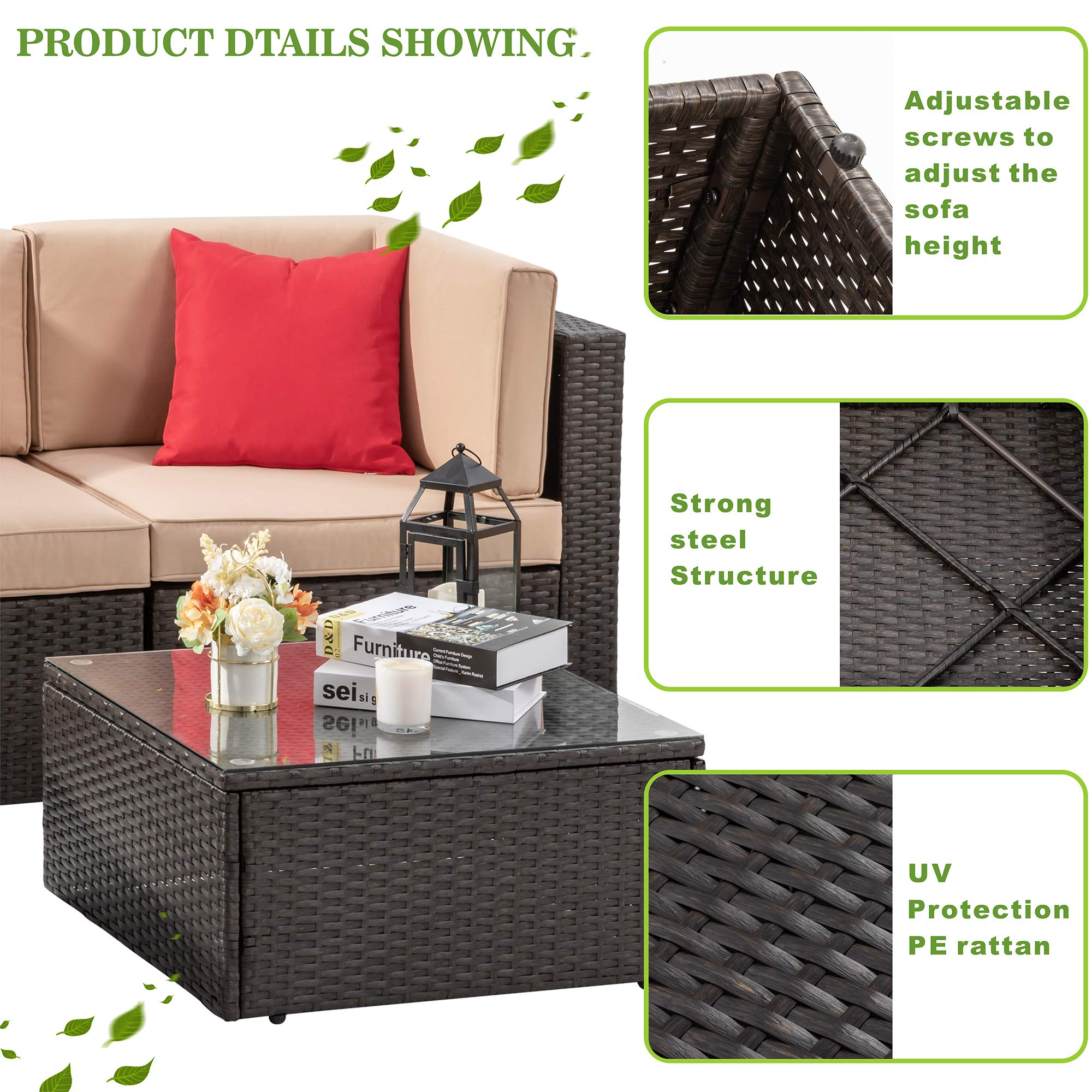 预发布站点、【Furniture】5 Pcs Patio Furniture Sets, All-Weather Brown PE Wicker Outdoor Couch Sectional Patio Set、mysite-12345