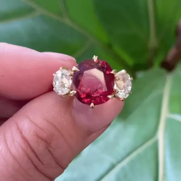 预发布站点、5.03ct Three-Stone Cushion Cut Ruby Engagement Ring in Gold、testother-12345