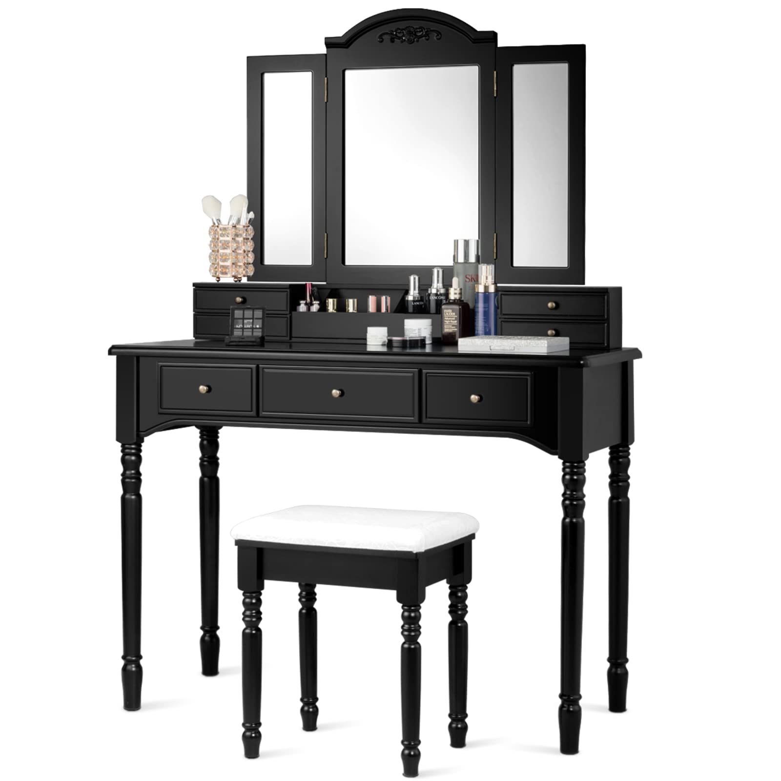 预发布站点、【Furniture】Vanity Desk Set, Dressing Table with Trifold Mirror, 8 Necklace Hooks, 7 Drawers、mysite-12345