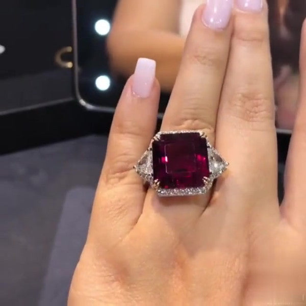 预发布站点、5.45ct Three-stone Emerald Cut Ruby Engagement Ring、testother-12345