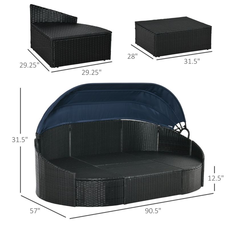 预发布站点、【Furniture】4 PC Patio Wicker Lounge Set, Outdoor Rattan Modular Garden Round Daybed Set、mysite-12345