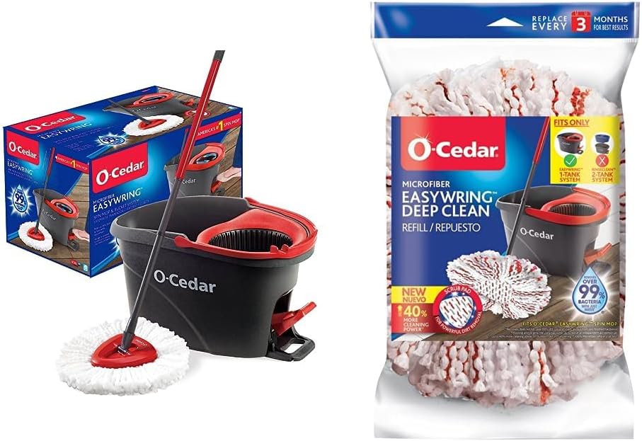 O-Cedar EasyWring Microfiber Spin Mop, Bucket Floor Cleaning System, Red, Gray111mysite