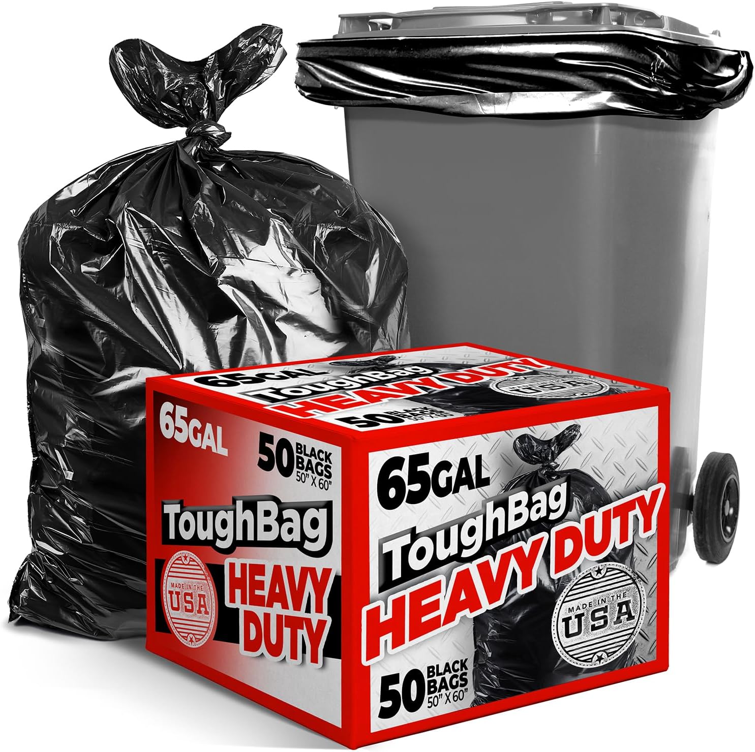 ToughBag 64-65 Gallon Industrial Trash Bags, 50 x 60鈥?Large Black Garbage Bags (50 COUNT) 鈥?60 Gallon Trash Bags, Outdoor Garbage Can Liner for Custodians, Landscapers, Contractors - Made In USA111mysite