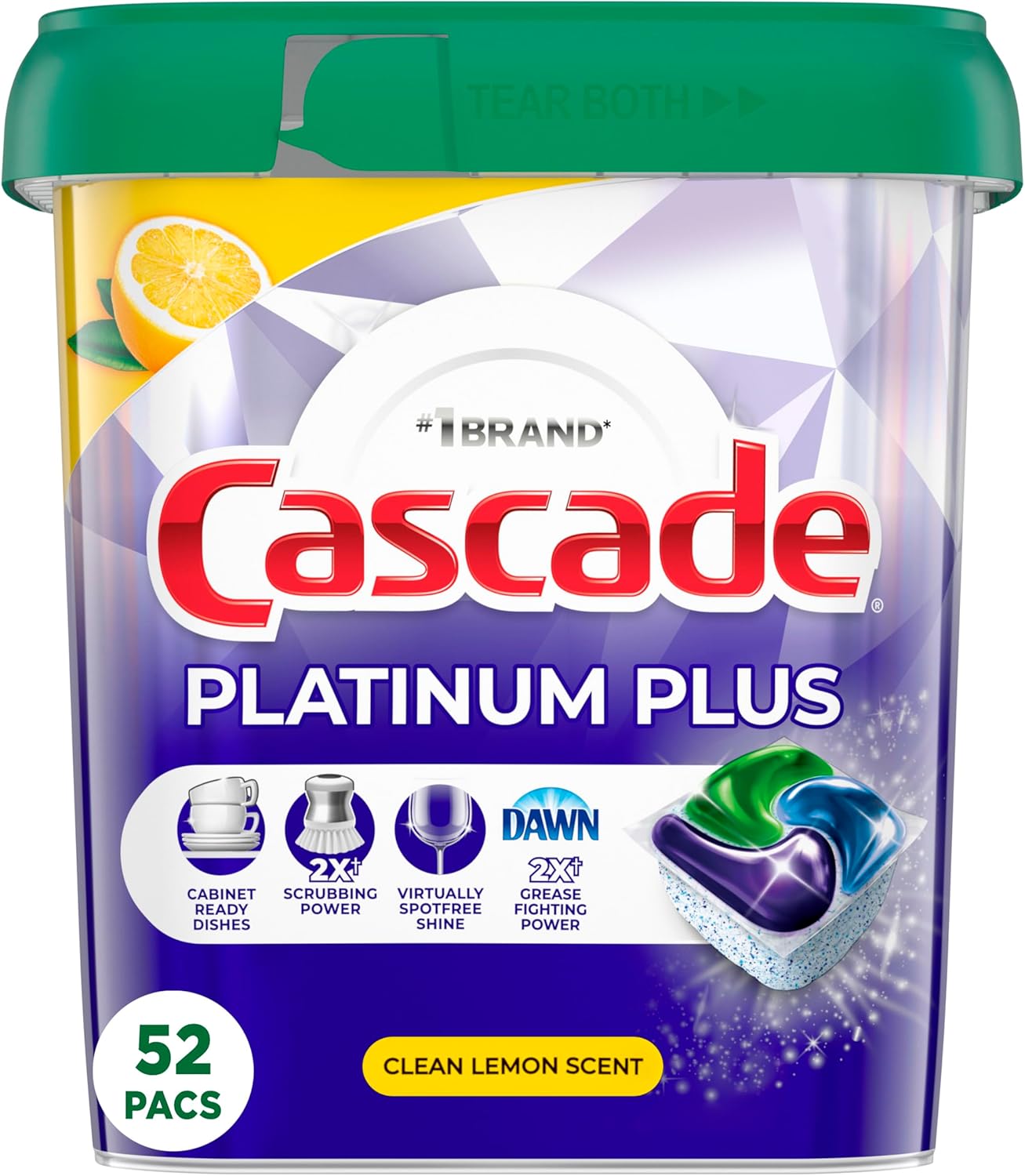 Cascade Platinum Plus Dishwasher Pods, Dish Detergent ActionPacs, Clean Lemon, 52 Count111mysite