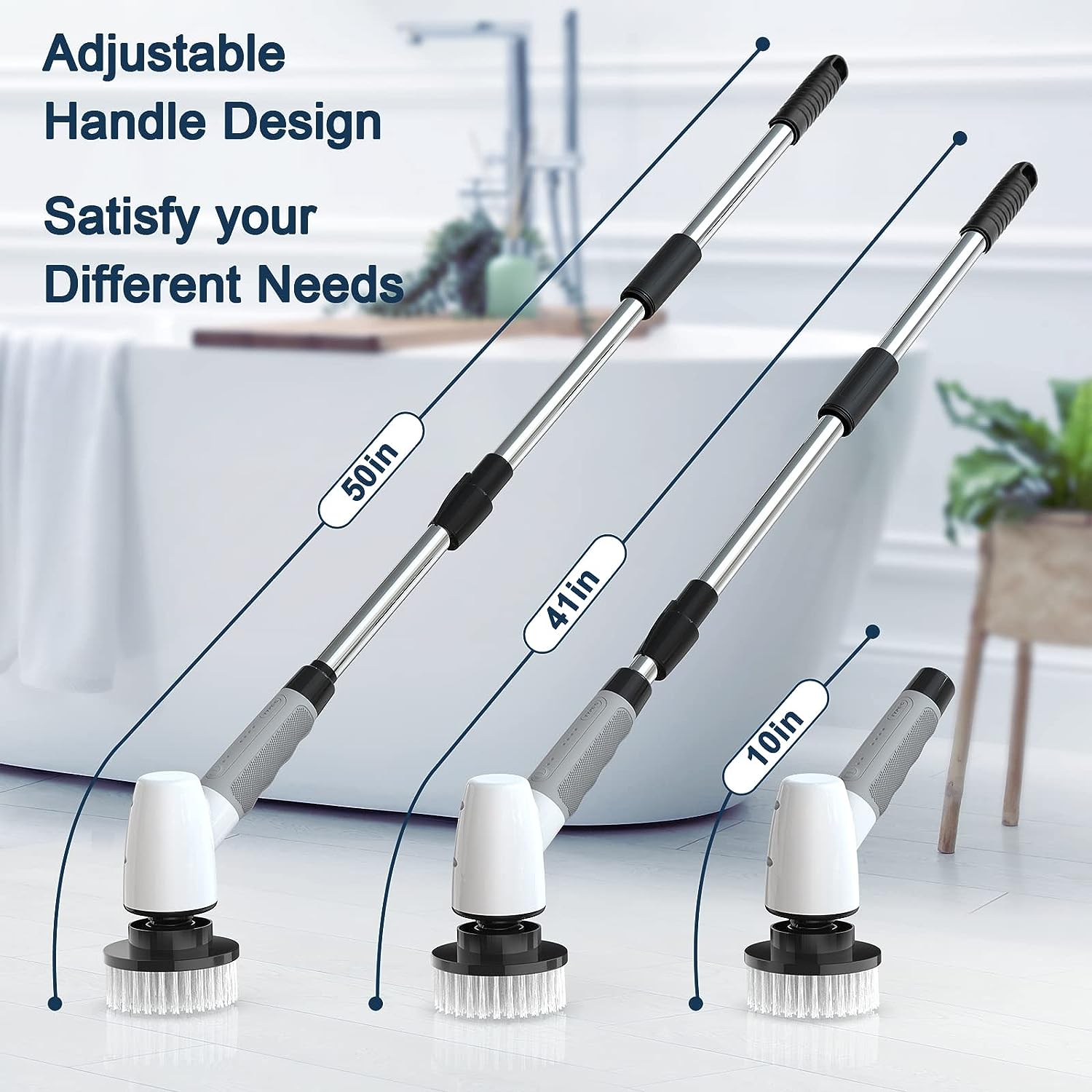 Cordless Electric Spin Scrubber,Cleaning Brush Scrubber for Home, 400RPM/Mins-8 Replaceable Brush Heads-90Mins Work Time,3 Adjustable Size,2 Adjustable Speeds for Bathroom Shower Bathtub Glass Car111mysite
