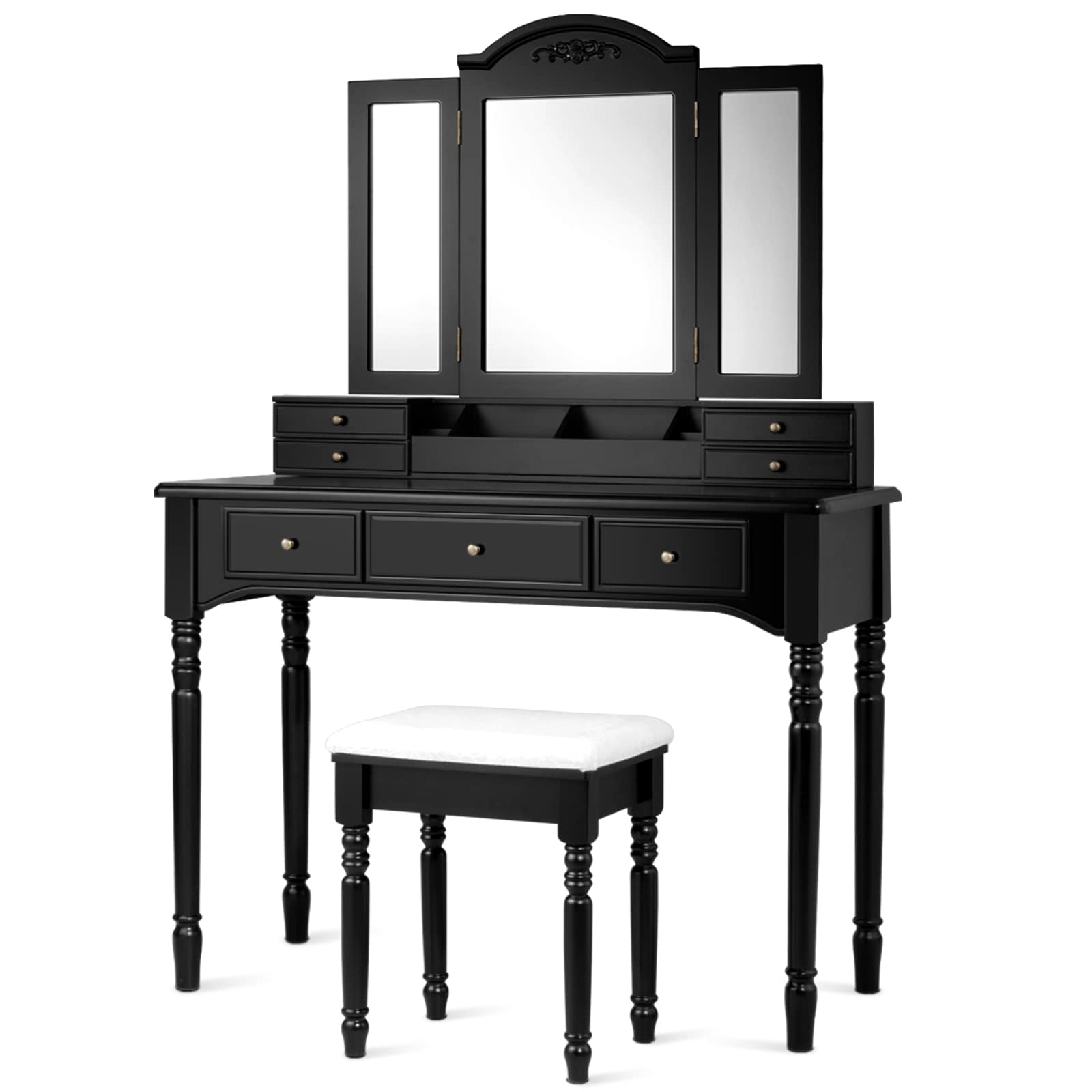 预发布站点、【Furniture】Vanity Desk Set, Dressing Table with Trifold Mirror, 8 Necklace Hooks, 7 Drawers、mysite-12345