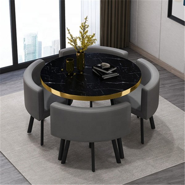 预发布站点、Small Round Wooden Dining Table Set with 4 Upholstered Chairs for Corner Balcony、-12345