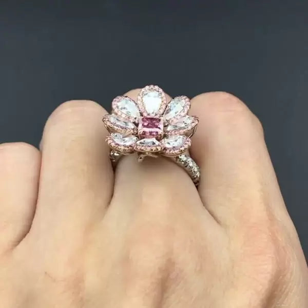 预发布站点、5.7ctw Halo Princess Cut Pink Sapphire Daisy Ring、testother-12345