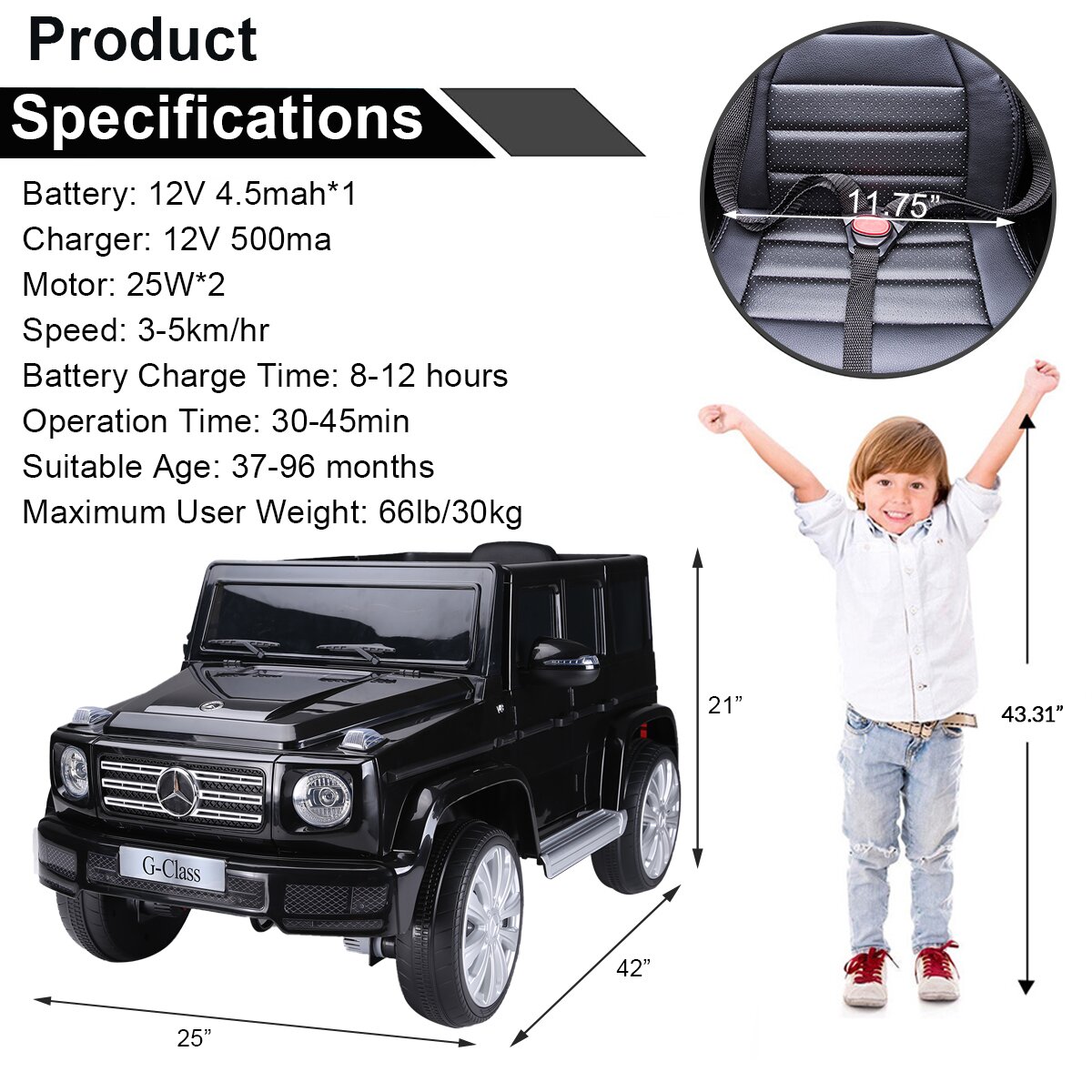 预发布站点、【Baby&Kids】12V Mercedes Benz G500 Licensed Kids Ride On SUV Car with Remote Control、-12345