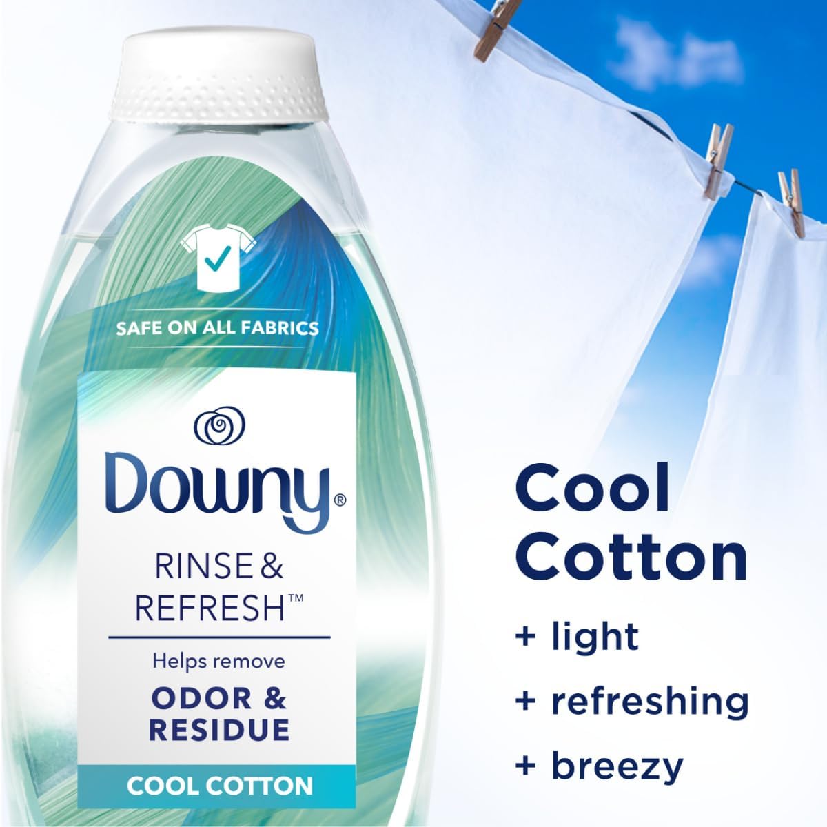 Downy Rinse & Refresh Laundry Odor Remover And Fabric Softener, Cool Cotton, 48 Fl Oz, HE Compatible Laundry Sanitizer, Safe On All Fabrics, Fabric Softener Liquid111mysite