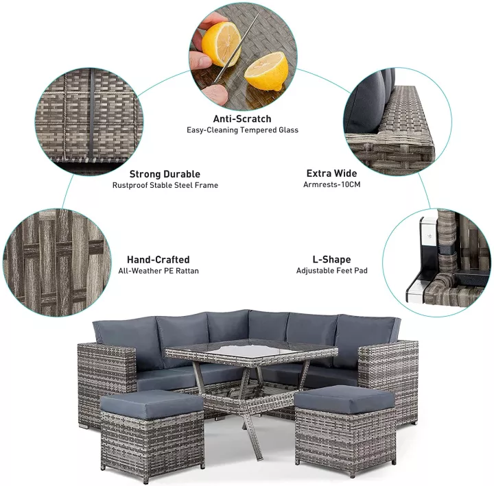 预发布站点、【Furniture】Semi-Assembled Rattan Garden Furniture Set 5 Piece Corner Sofa Cutlery Set、mysite-12345