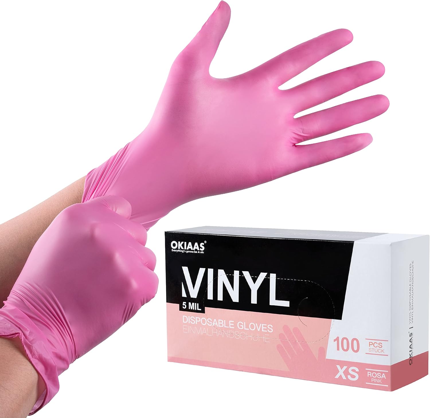 OKIAAS Black/Pink Vinyl Disposable Gloves Latex Free, Food Grade, 5 mil, Cooking, Cleaning, Hair Dye, 50/100/200/1000 Count111mysite
