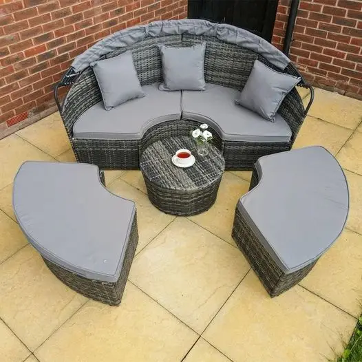 预发布站点、【Furniture】4 PC Patio Wicker Lounge Set, Outdoor Rattan Modular Garden Round Daybed Set、mysite-12345