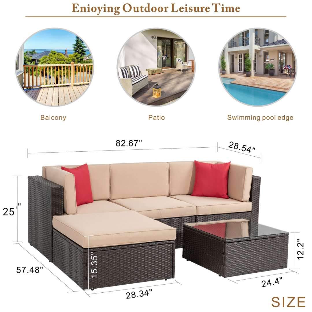 预发布站点、【Furniture】5 Pcs Patio Furniture Sets, All-Weather Brown PE Wicker Outdoor Couch Sectional Patio Set、mysite-12345