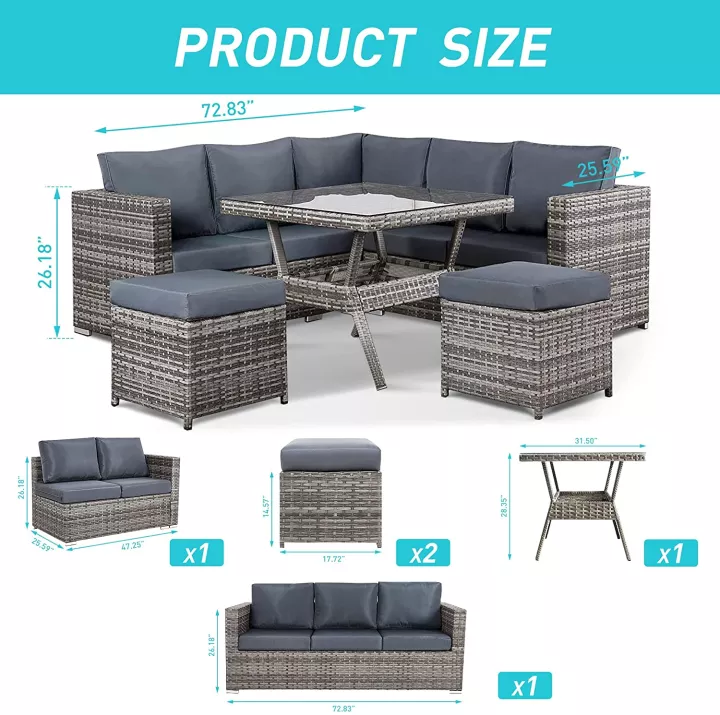 预发布站点、【Furniture】Semi-Assembled Rattan Garden Furniture Set 5 Piece Corner Sofa Cutlery Set、mysite-12345